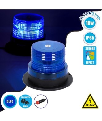 GloboStar® 85152 PRO Series Φάρος Σήμανσης Οχήματος Αστυνομίας για Αυτοκίνητα & Φορτηγά STROBE LED 10W DC 12-24V Αδιάβροχος IP65 Μπλε